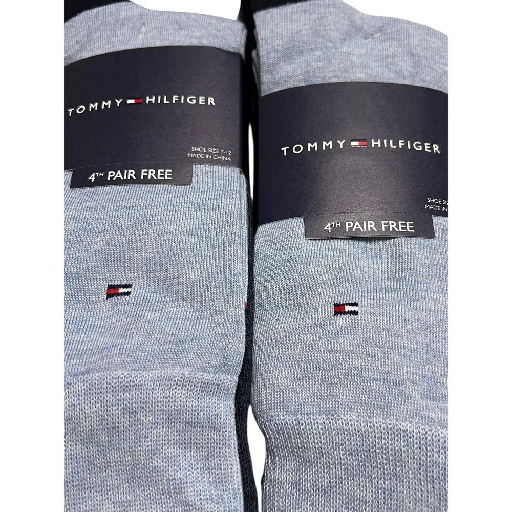 Tommy Hilfiger Socks Mens Shoe Size 7-12 Blue Black Crew Lot‎ 2 Packs 8 Pairs